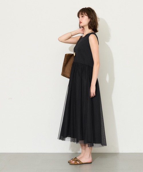 coca(coca)(コカ)の「チュールドッキングキャミワンピース(ワンピース・レディース・ブラック/ベージュ・L/M)」の4枚目の写真