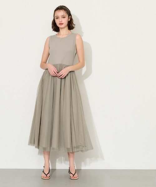 coca(coca)(コカ)の「チュールドッキングキャミワンピース(ワンピース・レディース・ブラック/ベージュ・L/M)」の9枚目の写真