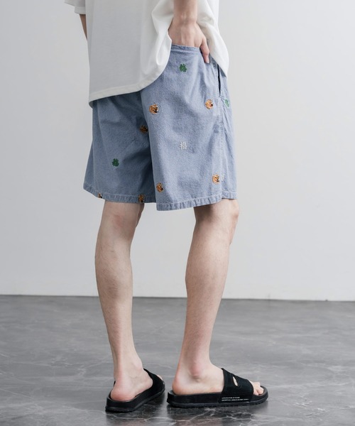 HOUSTON(ヒューストン)の「HOUSTON CHAMBRAY ALLOVER EMB EASY SHORTS シャンブレー総柄刺繍イージーショートパンツ(その他パンツ・メンズ・インディゴブルー/ライトブルー・XXL/XL/L/M)」の4枚目の写真