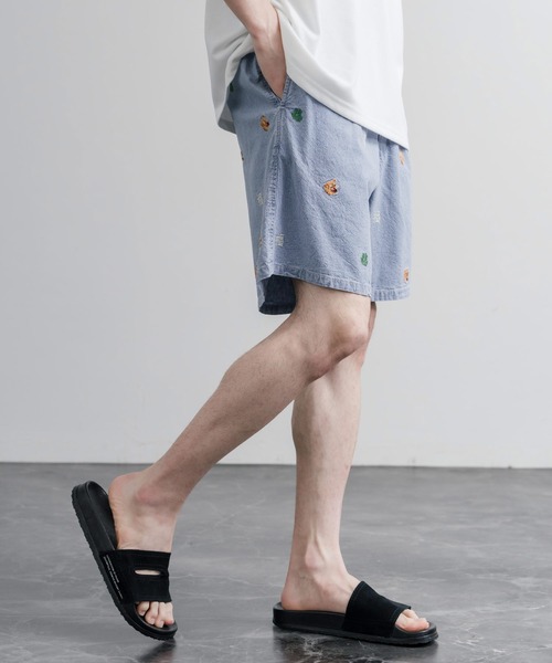 HOUSTON(ヒューストン)の「HOUSTON CHAMBRAY ALLOVER EMB EASY SHORTS シャンブレー総柄刺繍イージーショートパンツ(その他パンツ・メンズ・インディゴブルー/ライトブルー・XXL/XL/L/M)」の5枚目の写真