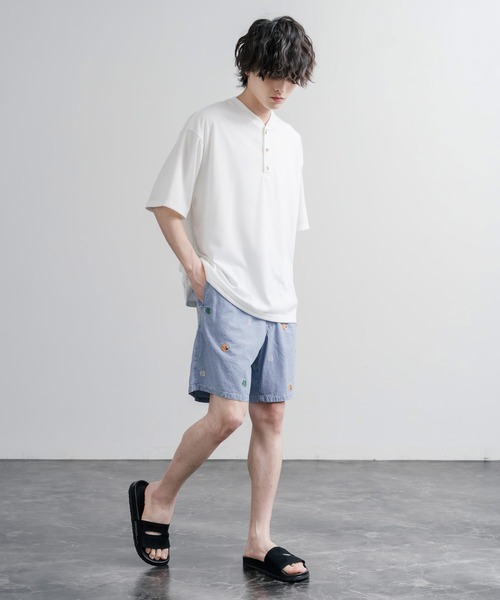 HOUSTON(ヒューストン)の「HOUSTON CHAMBRAY ALLOVER EMB EASY SHORTS シャンブレー総柄刺繍イージーショートパンツ(その他パンツ・メンズ・インディゴブルー/ライトブルー・XXL/XL/L/M)」の7枚目の写真