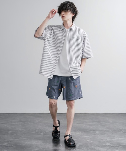 HOUSTON(ヒューストン)の「HOUSTON CHAMBRAY ALLOVER EMB EASY SHORTS シャンブレー総柄刺繍イージーショートパンツ(その他パンツ・メンズ・インディゴブルー/ライトブルー・XXL/XL/L/M)」の13枚目の写真