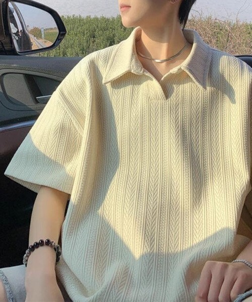 KELVIN(ケルヴァン)の「Wave Rib Polo Tee ウェーブリブポロTシャツ(Tシャツ/カットソー・メンズ・アイボリー・FREE)」の1枚目の写真