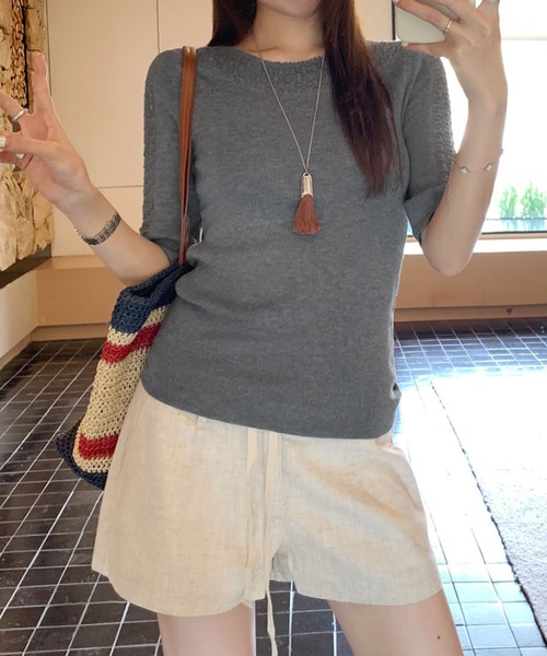 LUCPY(ラクピー)の「レース切替リブニットトップス(その他トップス・レディース・ブルー/ホワイト/グレー/パープル・MEDIUM/SMALL/LARGE)」の2枚目の写真