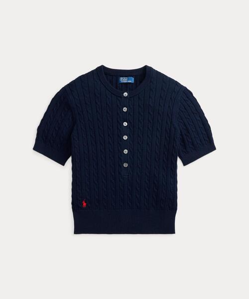 POLO RALPH LAUREN（ポロ ラルフ ローレン）の「ミニケーブル ショートスリーブ ヘンリー セーター（ニット/セーター・レディース・ブルー・S/M/XS/L）」の5枚目の写真