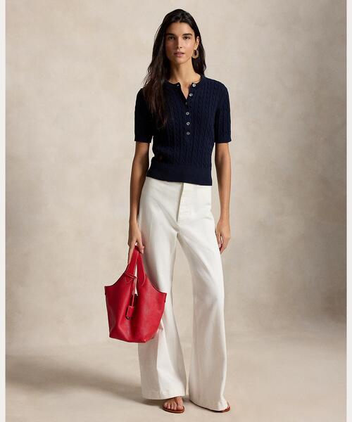 POLO RALPH LAUREN（ポロ ラルフ ローレン）の「ミニケーブル ショートスリーブ ヘンリー セーター（ニット/セーター・レディース・ブルー・S/M/XS/L）」の3枚目の写真