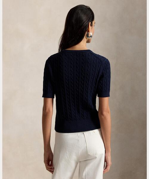 POLO RALPH LAUREN（ポロ ラルフ ローレン）の「ミニケーブル ショートスリーブ ヘンリー セーター（ニット/セーター・レディース・ブルー・S/M/XS/L）」の4枚目の写真