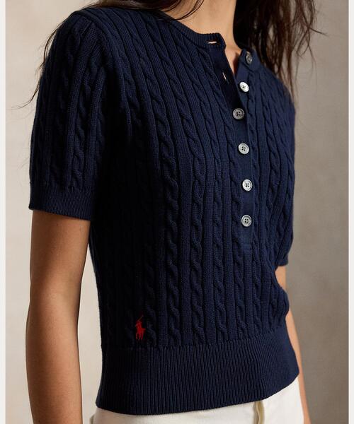 POLO RALPH LAUREN（ポロ ラルフ ローレン）の「ミニケーブル ショートスリーブ ヘンリー セーター（ニット/セーター・レディース・ブルー・S/M/XS/L）」の7枚目の写真