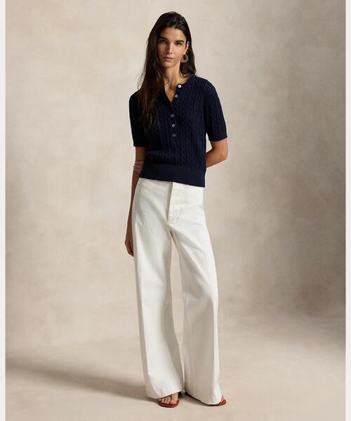 POLO RALPH LAUREN（ポロ ラルフ ローレン）の「ミニケーブル ショートスリーブ ヘンリー セーター（ニット/セーター・レディース・ブルー・S/M/XS/L）」の2枚目の写真