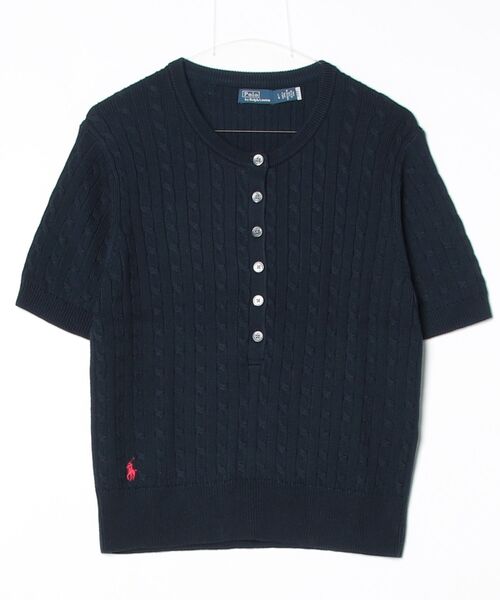 POLO RALPH LAUREN（ポロ ラルフ ローレン）の「ミニケーブル ショートスリーブ ヘンリー セーター（ニット/セーター・レディース・ブルー・S/M/XS/L）」の6枚目の写真