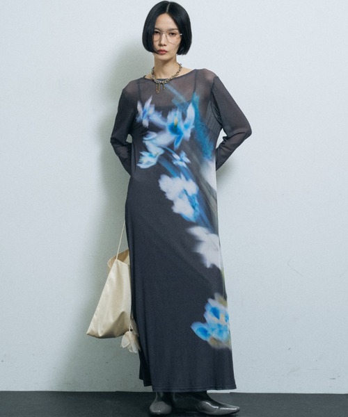 yae(ヤエ)の「Original flower pattern dress / オリジナルフラワーパターンドレス(ワンピース・レディース・グレー/ブラック・36/38)」の11枚目の写真
