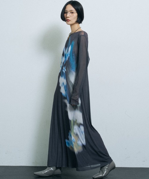 yae(ヤエ)の「Original flower pattern dress / オリジナルフラワーパターンドレス(ワンピース・レディース・グレー/ブラック・36/38)」の12枚目の写真