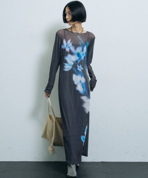 yae(ヤエ)の「Original flower pattern dress / オリジナルフラワーパターンドレス(ワンピース・レディース・グレー/ブラック・36/38)」の13枚目の写真