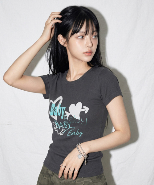 THE GREEN LAB（ザグリーンラボ）の「BABY ボートネックスリム半袖Tシャツ [チャコールグレー]（Tシャツ/カットソー・レディース・その他・FREE）」の4枚目の写真