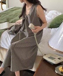 前後2wayノースリーブチェック柄ワンピース