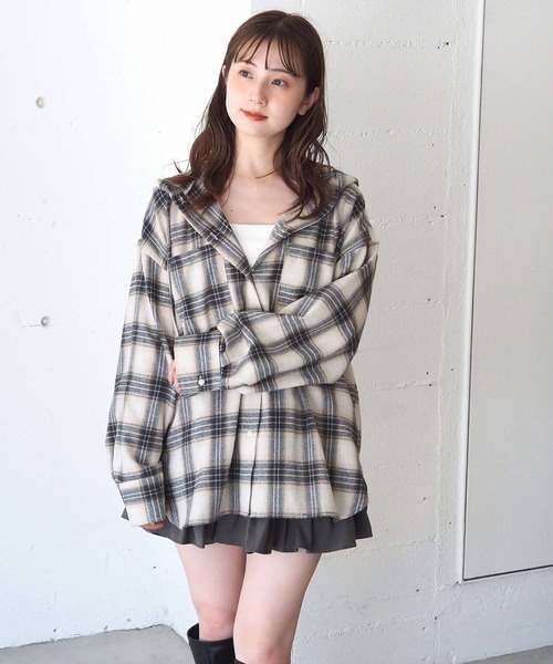 tiptop(ティップトップ)の「【ZOZO限定カラーあり】チェックBIGフードシャツ(シャツ/ブラウス・レディース・ダークブルー/ブルー/ネイビー/ブラック/アイボリー・FREE)」の7枚目の写真