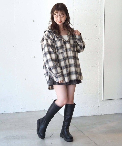 tiptop(ティップトップ)の「【ZOZO限定カラーあり】チェックBIGフードシャツ(シャツ/ブラウス・レディース・ダークブルー/ブルー/ネイビー/ブラック/アイボリー・FREE)」の10枚目の写真