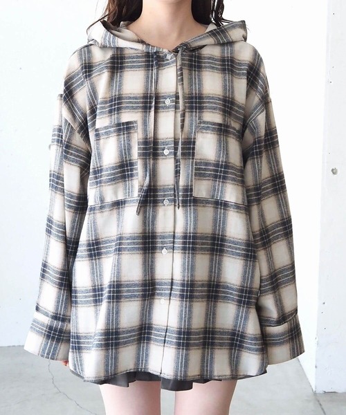tiptop(ティップトップ)の「【ZOZO限定カラーあり】チェックBIGフードシャツ(シャツ/ブラウス・レディース・ダークブルー/ブルー/ネイビー/ブラック/アイボリー・FREE)」の15枚目の写真