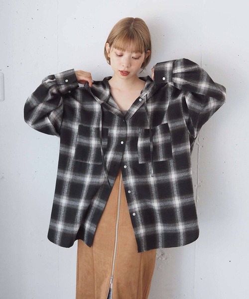 tiptop(ティップトップ)の「【ZOZO限定カラーあり】チェックBIGフードシャツ(シャツ/ブラウス・レディース・ダークブルー/ブルー/ネイビー/ブラック/アイボリー・FREE)」の22枚目の写真