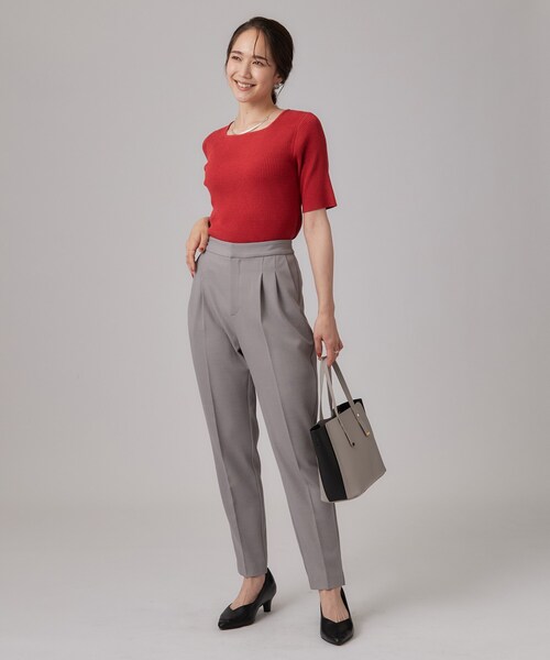 SHOO・LA・RUE(シューラルー)の「【毛玉になりにくい/洗濯機可/S-LL】大人上品な 5分袖スクエアトップス(ニット/セーター・レディース・ブラック/アイボリー/ブラウン系その他/レッド系1・01/02/03/04)」の19枚目の写真