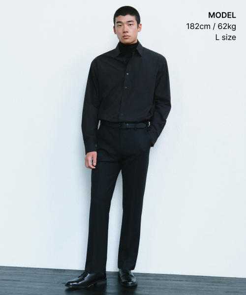 MUSINSA STANDARD（ムシンサスタンダード）の「[プラス] リラックスタイプライターシャツ [ブラック]（シャツ/ブラウス・メンズ・その他・SMALL/MEDIUM/LARGE/X-LARGE/2XL）」の2枚目の写真