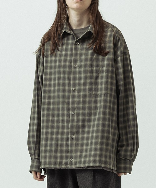 SLICK Ombre Check Oversized Drawstring Shirt — оверсайз рубашка с градиентной клеткой и кулиской