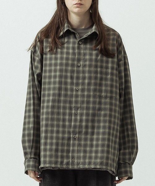 SLICK(スリック)の「【SLICK/スリック】Ombre Check Oversized Drawstring Shirt/オンブレチェック オーバーサイズドローストリングシャツ/リラックスシルエット(シャツ/ブラウス・メンズ・ブラウン/スミクロ・1/3/2)」の3枚目の写真