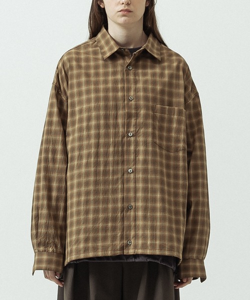 SLICK(スリック)の「【SLICK/スリック】Ombre Check Oversized Drawstring Shirt/オンブレチェック オーバーサイズドローストリングシャツ/リラックスシルエット(シャツ/ブラウス・メンズ・ブラウン/スミクロ・1/3/2)」の16枚目の写真