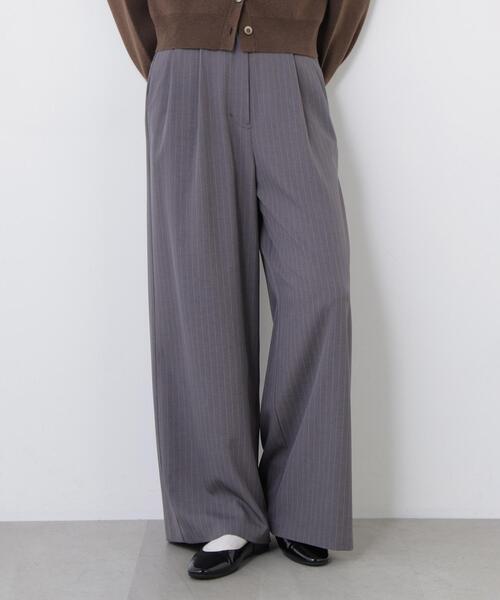 N.(N. Natural Beauty Basic)(エヌエヌナチュラルビューティーベーシック)の「ストライプワイドパンツ(その他パンツ・レディース・グレー/キャメル・SMALL/MEDIUM)」の1枚目の写真