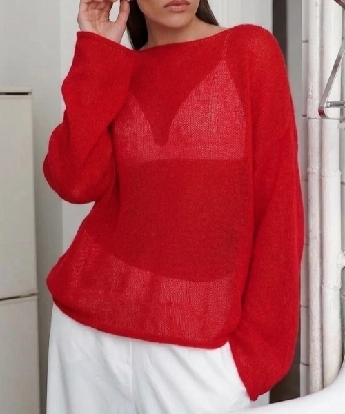 yuue' ( wear )（ユーイ）の「モヘアタッチルーズシアーニットトップス（ニット/セーター・レディース・レッド/ブラック/アイボリー/チャコールグレー・FREE）」の4枚目の写真