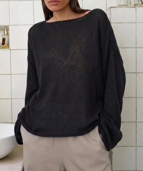 yuue' ( wear )（ユーイ）の「モヘアタッチルーズシアーニットトップス（ニット/セーター・レディース・レッド/ブラック/アイボリー/チャコールグレー・FREE）」の2枚目の写真