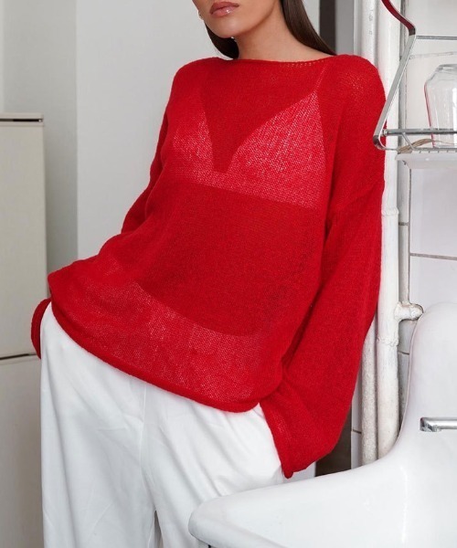 yuue' ( wear )（ユーイ）の「モヘアタッチルーズシアーニットトップス（ニット/セーター・レディース・レッド/ブラック/アイボリー/チャコールグレー・FREE）」の22枚目の写真