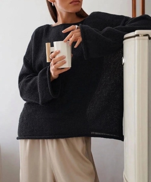 yuue' ( wear )（ユーイ）の「モヘアタッチルーズシアーニットトップス（ニット/セーター・レディース・レッド/ブラック/アイボリー/チャコールグレー・FREE）」の11枚目の写真