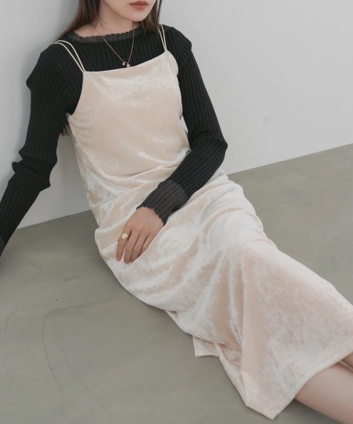 Bab(バブ)の「【S・Mサイズ展開】シアーベロアカップ付きキャミワンピース/ダブルストラップ(ワンピース・レディース・チャコールグレー/アイボリー/ブラウン/ベージュ/ブラック・SMALL/MEDIUM)」の8枚目の写真