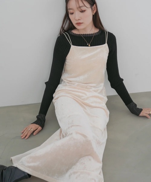 Bab(バブ)の「【S・Mサイズ展開】シアーベロアカップ付きキャミワンピース/ダブルストラップ(ワンピース・レディース・チャコールグレー/アイボリー/ブラウン/ベージュ/ブラック・SMALL/MEDIUM)」の10枚目の写真