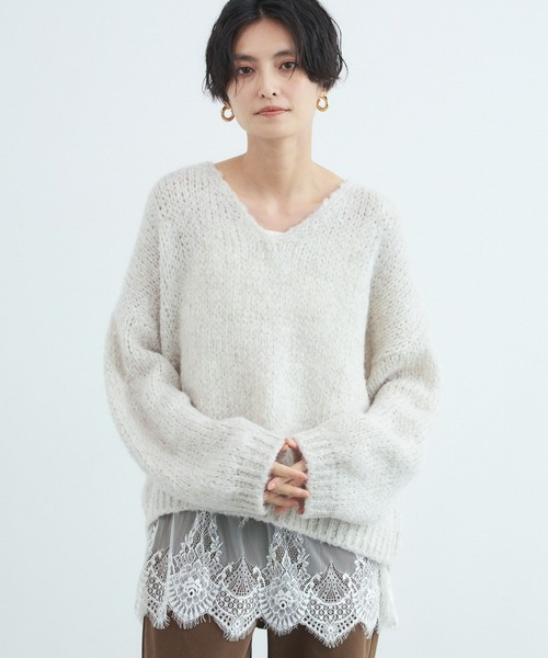 TRICOTS JEAN MARC(トリコットジーンマルク)の「BARNYARDSTORM / TRICOTS JEAN MARC / Vネックニット(ニット/セーター・レディース・ベージュ/オフホワイト/ピンク・FREE)」の2枚目の写真