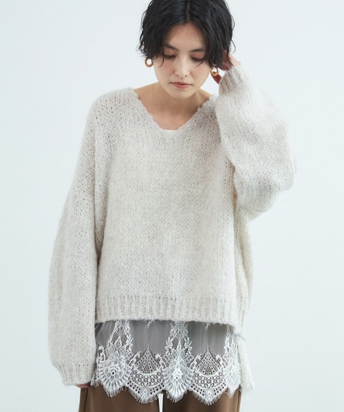 TRICOTS JEAN MARC(トリコットジーンマルク)の「BARNYARDSTORM / TRICOTS JEAN MARC / Vネックニット(ニット/セーター・レディース・ベージュ/オフホワイト/ピンク・FREE)」の5枚目の写真