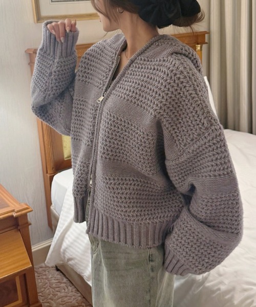 Ada.（エイダ）の「凹凸立体編み ダブルジップ ルーズ ニット カーディガン（カーディガン/ボレロ・レディース・グレー/ブラウン/アイボリー・FREE）」の12枚目の写真
