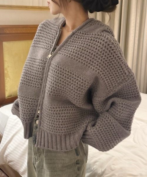 Ada.（エイダ）の「凹凸立体編み ダブルジップ ルーズ ニット カーディガン（カーディガン/ボレロ・レディース・グレー/ブラウン/アイボリー・FREE）」の10枚目の写真
