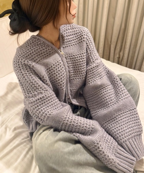 Ada.（エイダ）の「凹凸立体編み ダブルジップ ルーズ ニット カーディガン（カーディガン/ボレロ・レディース・グレー/ブラウン/アイボリー・FREE）」の13枚目の写真