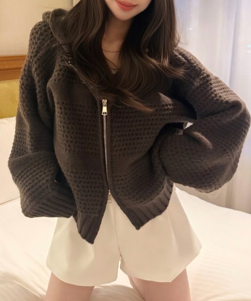 Ada.（エイダ）の「凹凸立体編み ダブルジップ ルーズ ニット カーディガン（カーディガン/ボレロ・レディース・グレー/ブラウン/アイボリー・FREE）」の21枚目の写真