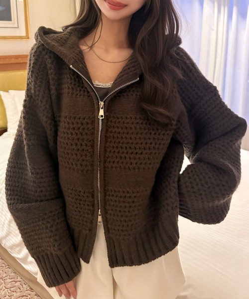 Ada.（エイダ）の「凹凸立体編み ダブルジップ ルーズ ニット カーディガン（カーディガン/ボレロ・レディース・グレー/ブラウン/アイボリー・FREE）」の18枚目の写真