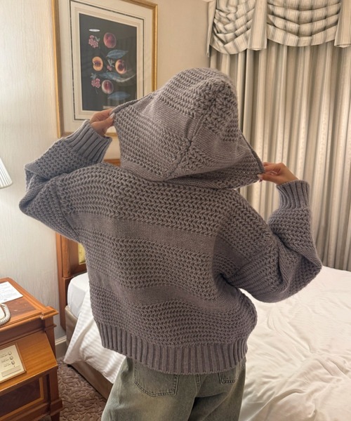 Ada.（エイダ）の「凹凸立体編み ダブルジップ ルーズ ニット カーディガン（カーディガン/ボレロ・レディース・グレー/ブラウン/アイボリー・FREE）」の16枚目の写真