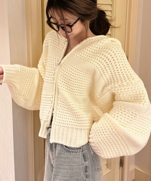 Ada.（エイダ）の「凹凸立体編み ダブルジップ ルーズ ニット カーディガン（カーディガン/ボレロ・レディース・グレー/ブラウン/アイボリー・FREE）」の4枚目の写真