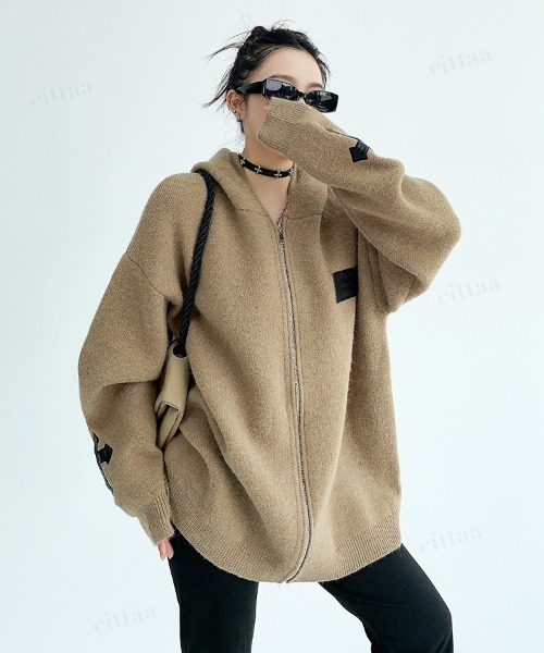 Dalfwin(ダールフィン)の「フード付きクロスジップニットパーカー(パーカー・レディース・ダークブラウン/ブラック/グレー・FREE)」の22枚目の写真