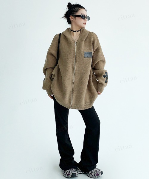 Dalfwin(ダールフィン)の「フード付きクロスジップニットパーカー(パーカー・レディース・ダークブラウン/ブラック/グレー・FREE)」の19枚目の写真