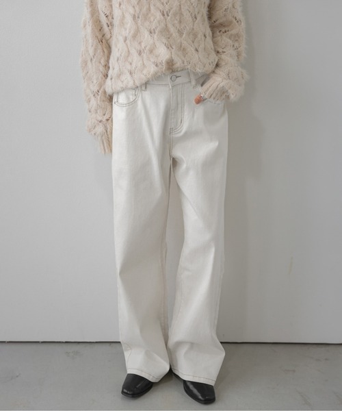 AMELY(エミリー)の「配色ステッチ ワイド ストレートパンツ/バックゴム/リラックス(その他パンツ・レディース・ブラウン/ブラック/ホワイト・L/M)」の2枚目の写真