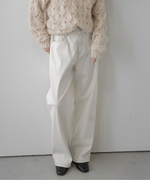 AMELY(エミリー)の「配色ステッチ ワイド ストレートパンツ/バックゴム/リラックス(その他パンツ・レディース・ブラウン/ブラック/ホワイト・L/M)」の12枚目の写真