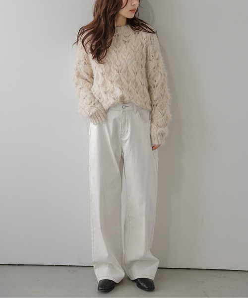 AMELY(エミリー)の「配色ステッチ ワイド ストレートパンツ/バックゴム/リラックス(その他パンツ・レディース・ブラウン/ブラック/ホワイト・L/M)」の11枚目の写真