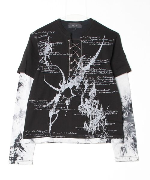 RUDOL（ルドル）の「『RUDOL/ルドル』チェーンレースアップトライバルフェイクレイヤードTシャツ（Tシャツ/カットソー・メンズ・ブラック×レッド/ブラック×ブラック・XL/L/M）」の6枚目の写真